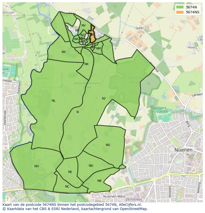 Afbeelding van het postcodegebied 5674 NS op de kaart.