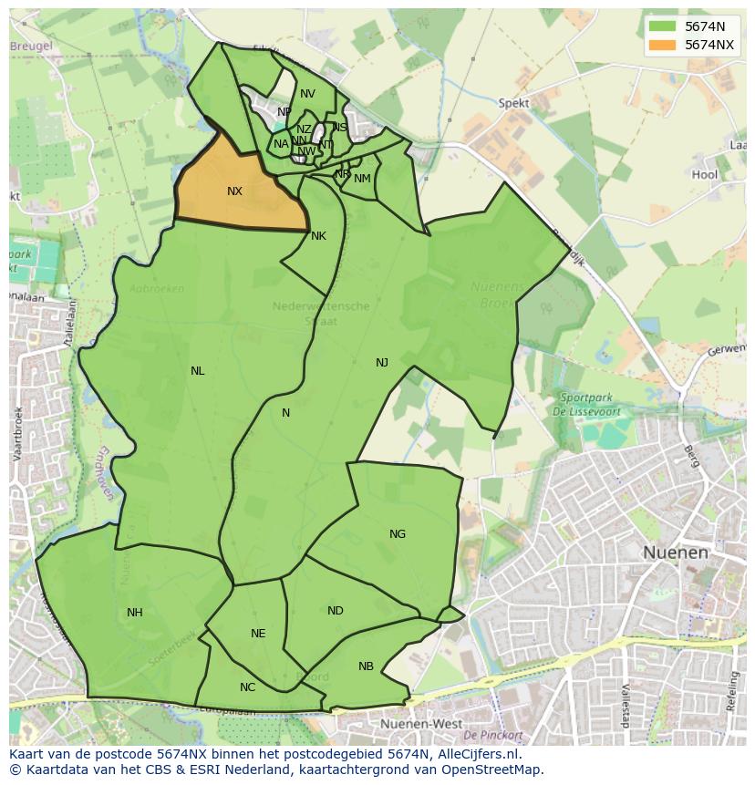 Afbeelding van het postcodegebied 5674 NX op de kaart.