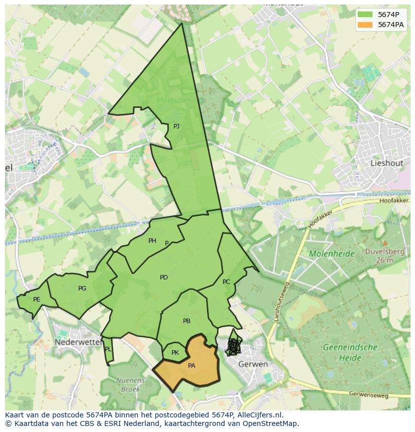 Afbeelding van het postcodegebied 5674 PA op de kaart.