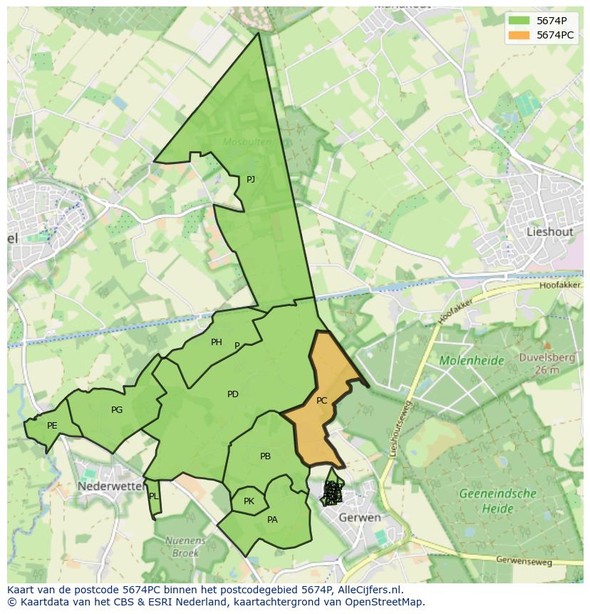 Afbeelding van het postcodegebied 5674 PC op de kaart.