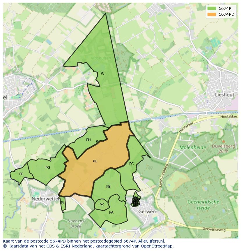 Afbeelding van het postcodegebied 5674 PD op de kaart.