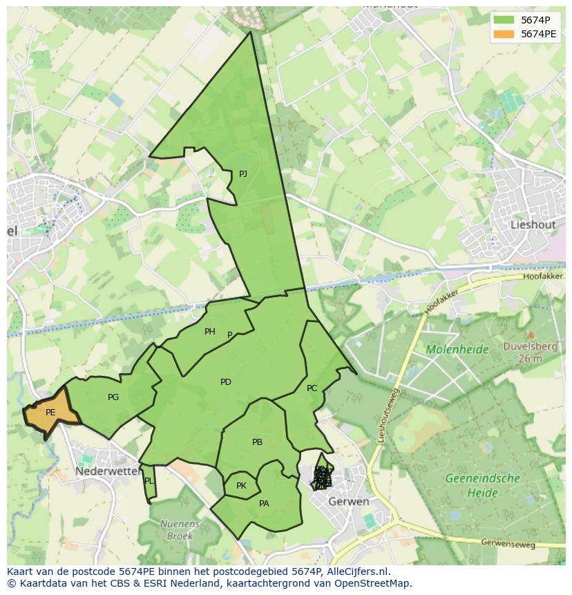 Afbeelding van het postcodegebied 5674 PE op de kaart.