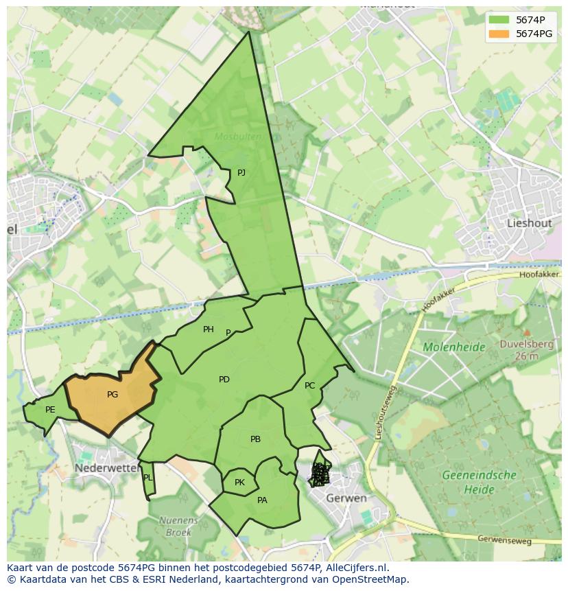 Afbeelding van het postcodegebied 5674 PG op de kaart.