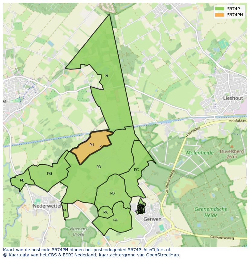 Afbeelding van het postcodegebied 5674 PH op de kaart.