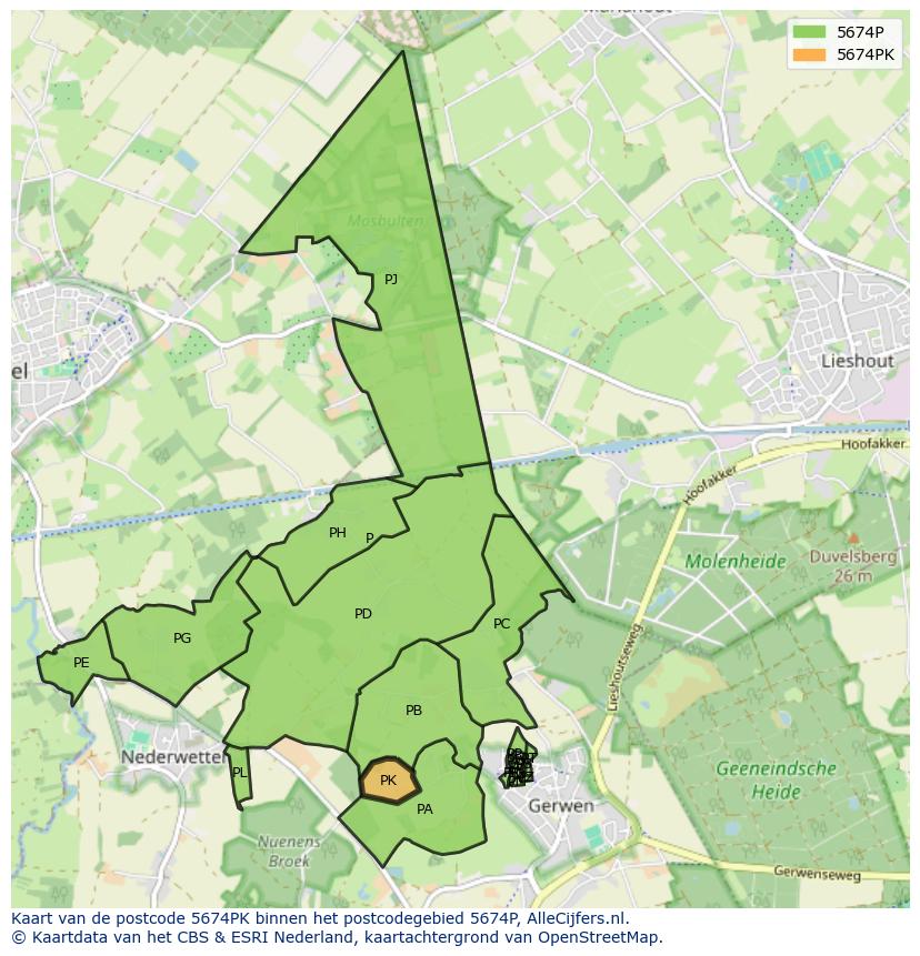 Afbeelding van het postcodegebied 5674 PK op de kaart.