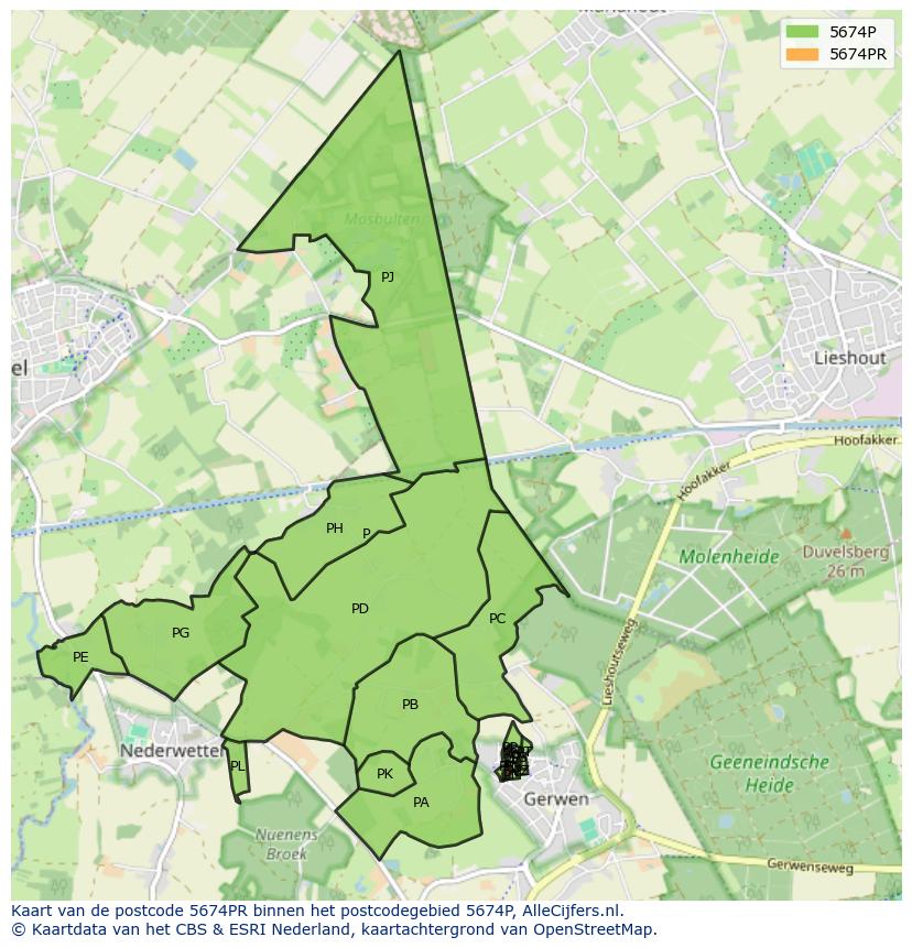 Afbeelding van het postcodegebied 5674 PR op de kaart.