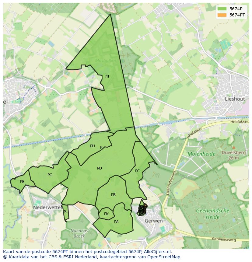 Afbeelding van het postcodegebied 5674 PT op de kaart.