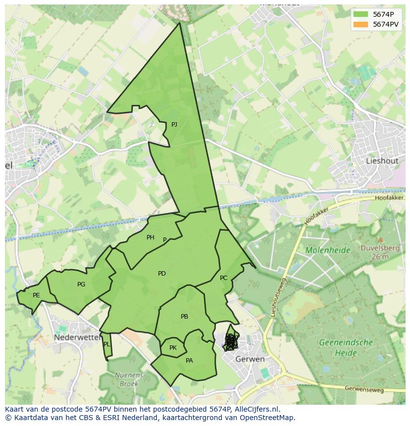 Afbeelding van het postcodegebied 5674 PV op de kaart.