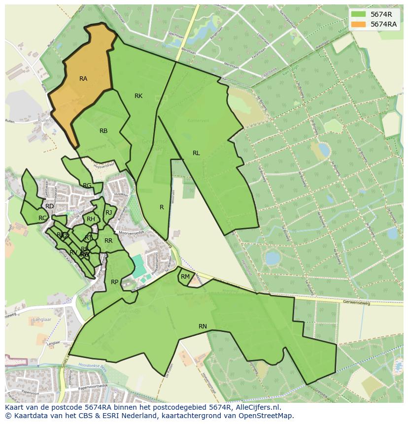 Afbeelding van het postcodegebied 5674 RA op de kaart.