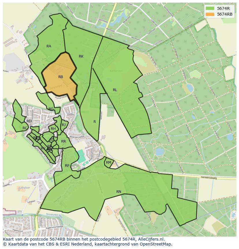 Afbeelding van het postcodegebied 5674 RB op de kaart.