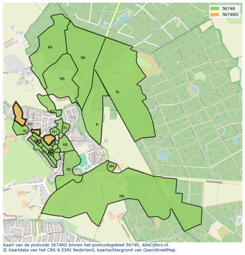 Afbeelding van het postcodegebied 5674 RD op de kaart.