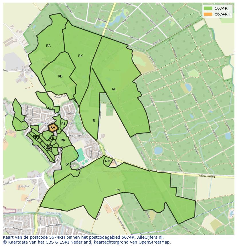 Afbeelding van het postcodegebied 5674 RH op de kaart.