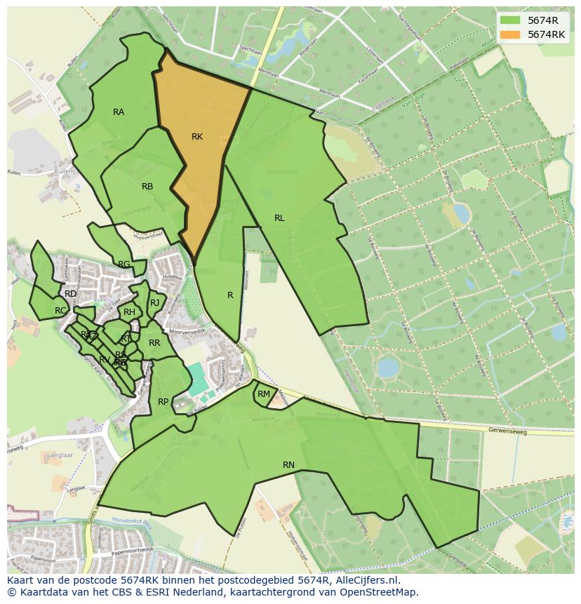 Afbeelding van het postcodegebied 5674 RK op de kaart.
