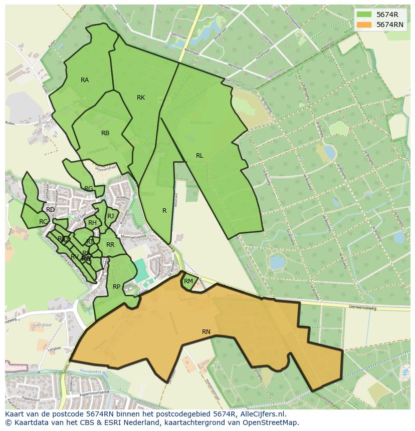 Afbeelding van het postcodegebied 5674 RN op de kaart.