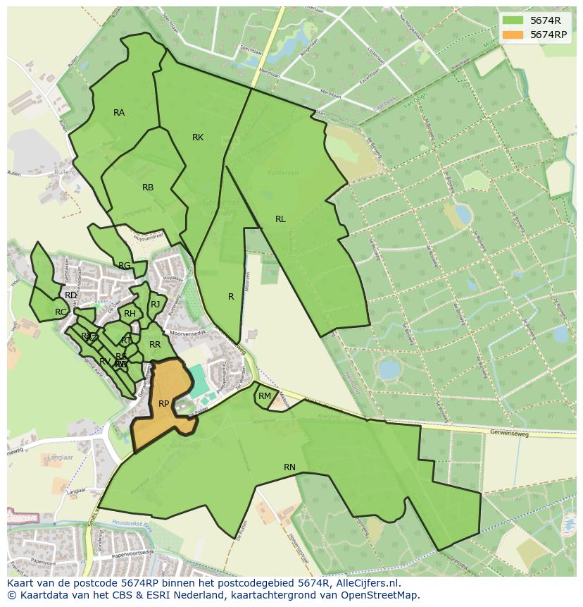 Afbeelding van het postcodegebied 5674 RP op de kaart.