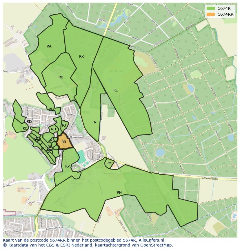Afbeelding van het postcodegebied 5674 RR op de kaart.
