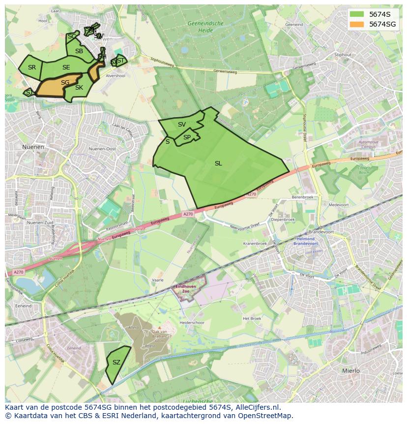 Afbeelding van het postcodegebied 5674 SG op de kaart.