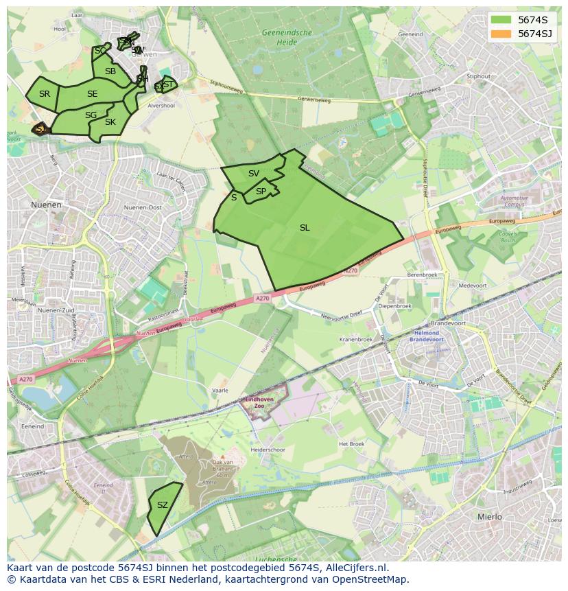 Afbeelding van het postcodegebied 5674 SJ op de kaart.