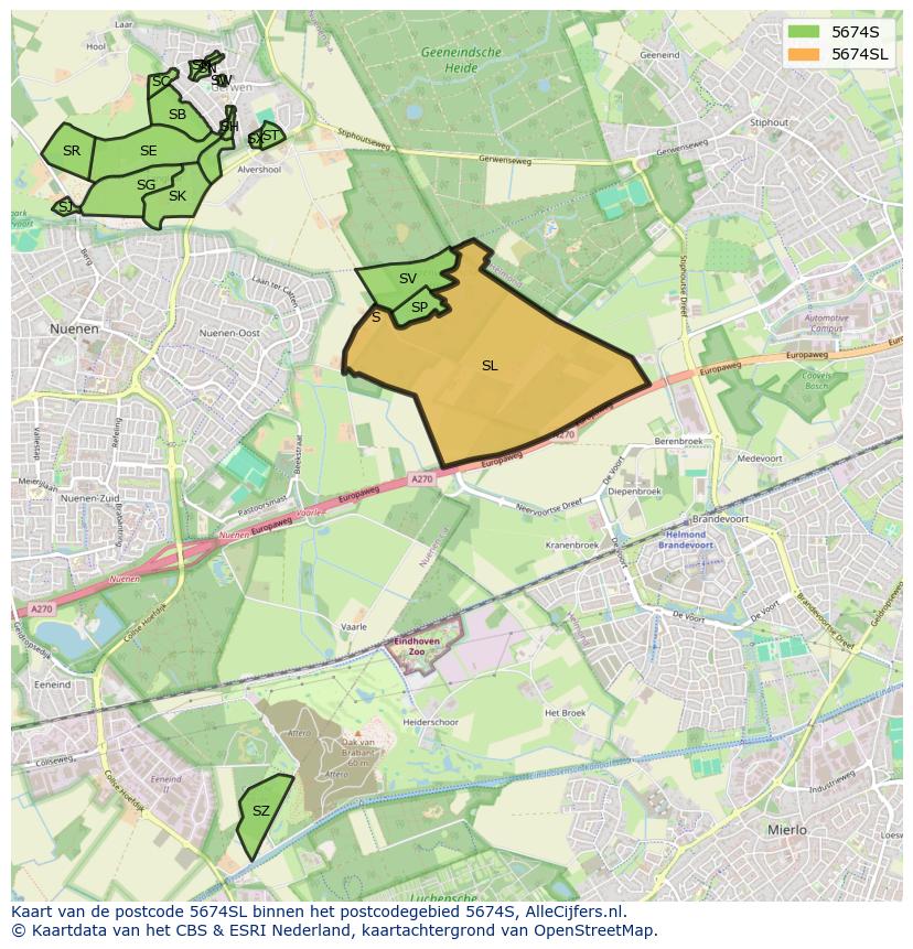 Afbeelding van het postcodegebied 5674 SL op de kaart.