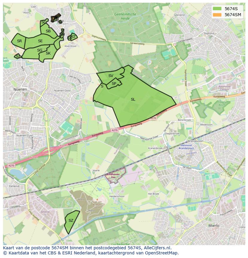 Afbeelding van het postcodegebied 5674 SM op de kaart.