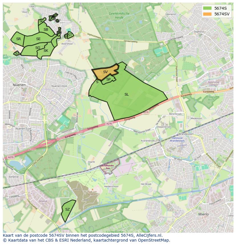 Afbeelding van het postcodegebied 5674 SV op de kaart.