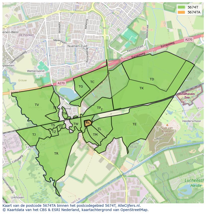 Afbeelding van het postcodegebied 5674 TA op de kaart.