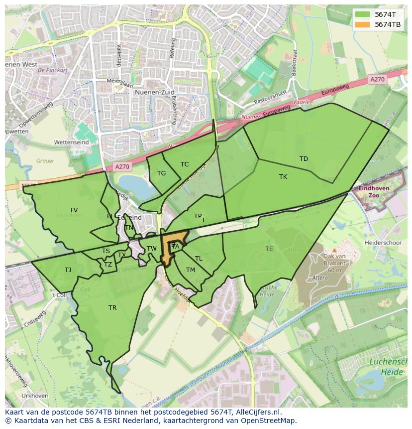 Afbeelding van het postcodegebied 5674 TB op de kaart.