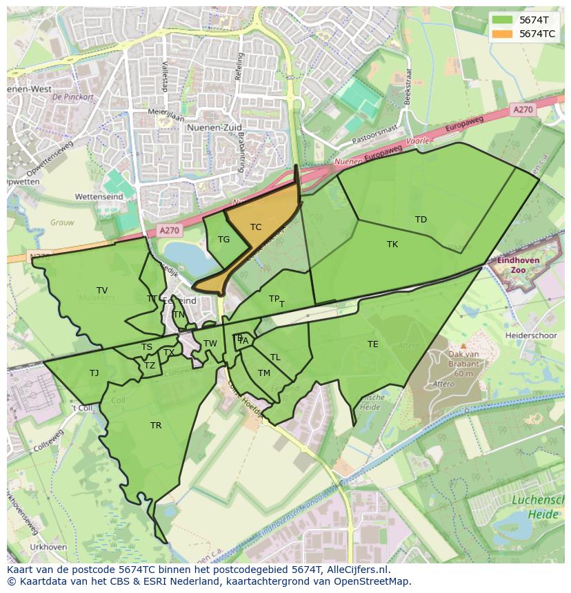 Afbeelding van het postcodegebied 5674 TC op de kaart.