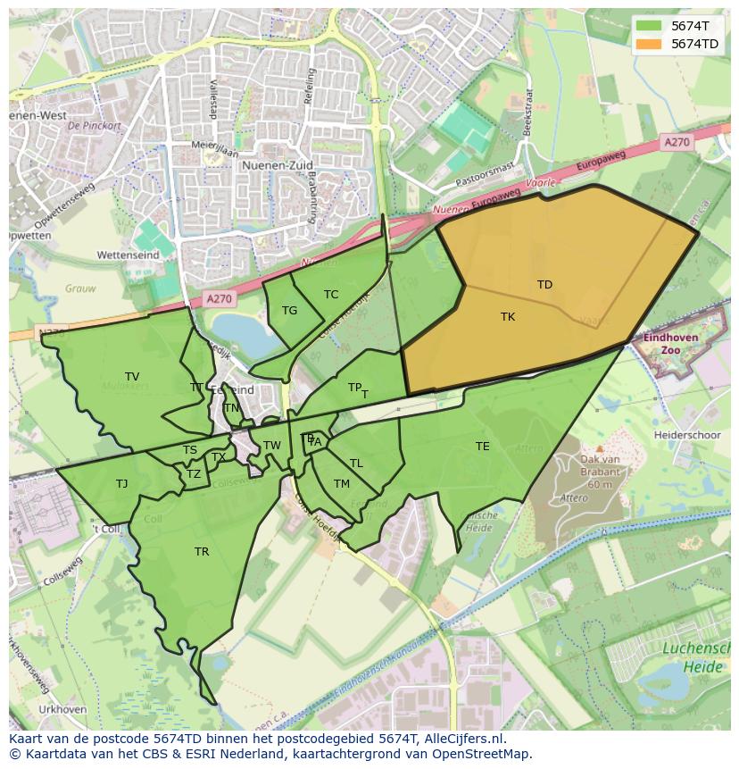 Afbeelding van het postcodegebied 5674 TD op de kaart.