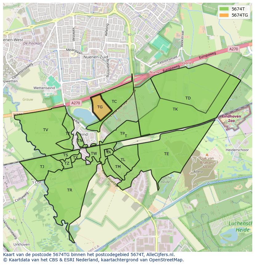 Afbeelding van het postcodegebied 5674 TG op de kaart.