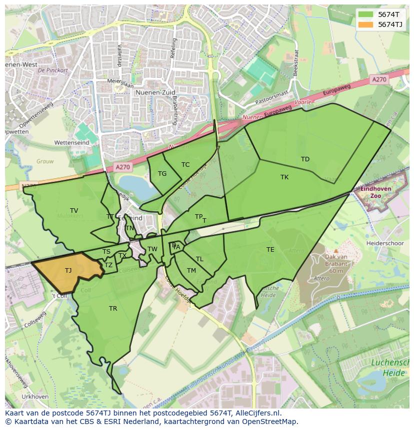 Afbeelding van het postcodegebied 5674 TJ op de kaart.