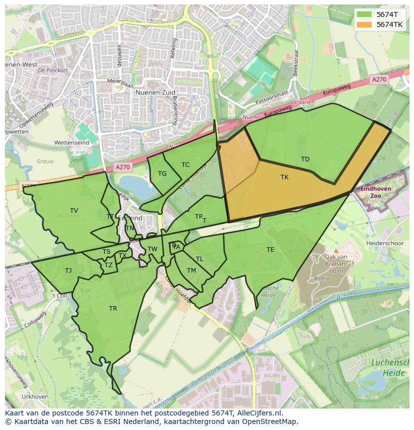 Afbeelding van het postcodegebied 5674 TK op de kaart.