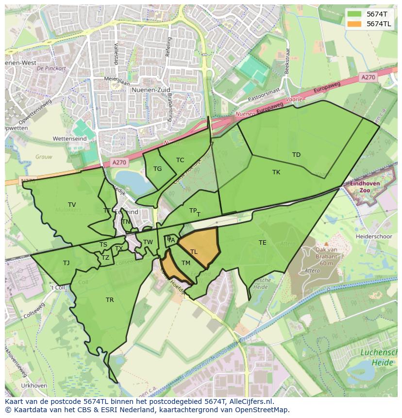 Afbeelding van het postcodegebied 5674 TL op de kaart.