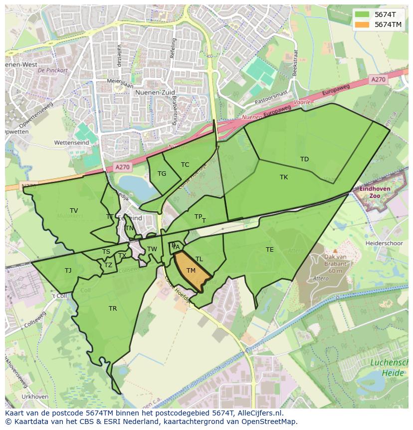 Afbeelding van het postcodegebied 5674 TM op de kaart.