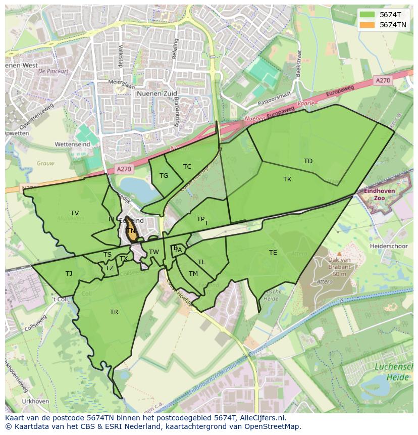 Afbeelding van het postcodegebied 5674 TN op de kaart.