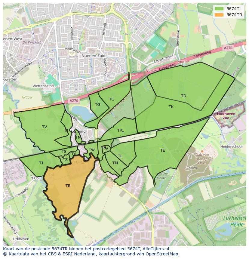 Afbeelding van het postcodegebied 5674 TR op de kaart.