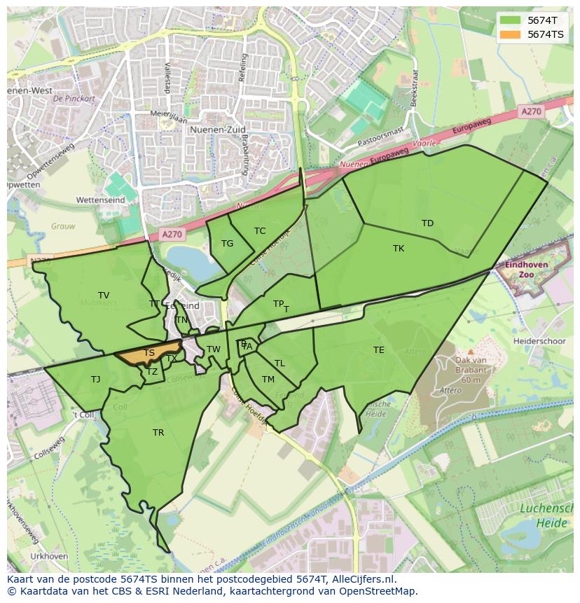 Afbeelding van het postcodegebied 5674 TS op de kaart.