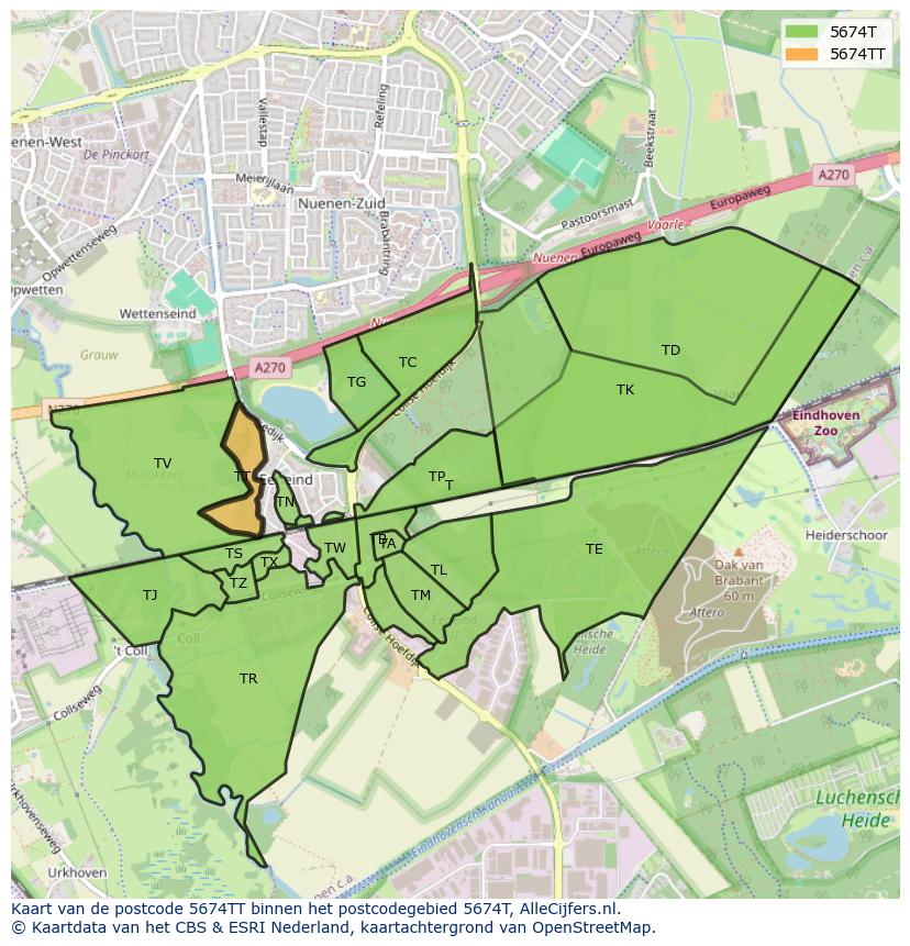 Afbeelding van het postcodegebied 5674 TT op de kaart.