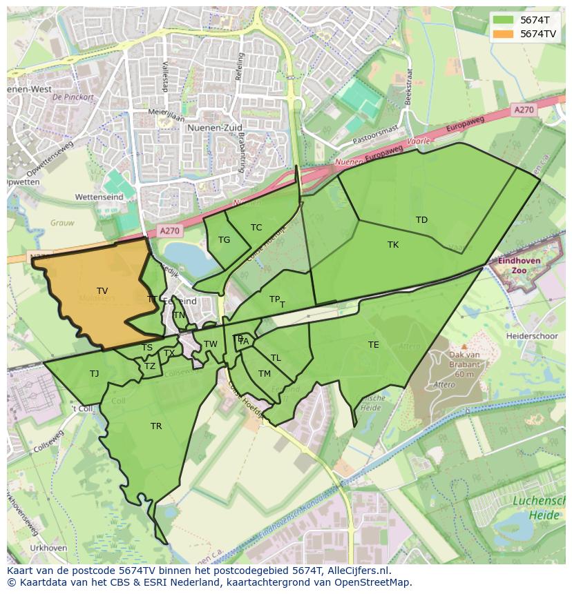 Afbeelding van het postcodegebied 5674 TV op de kaart.