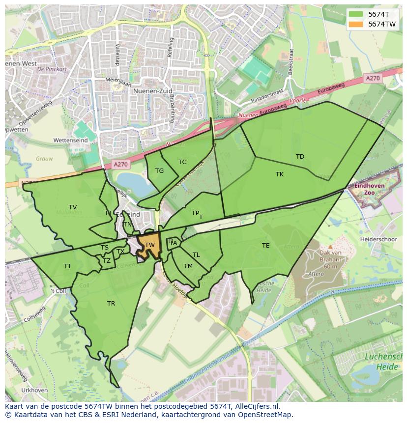 Afbeelding van het postcodegebied 5674 TW op de kaart.