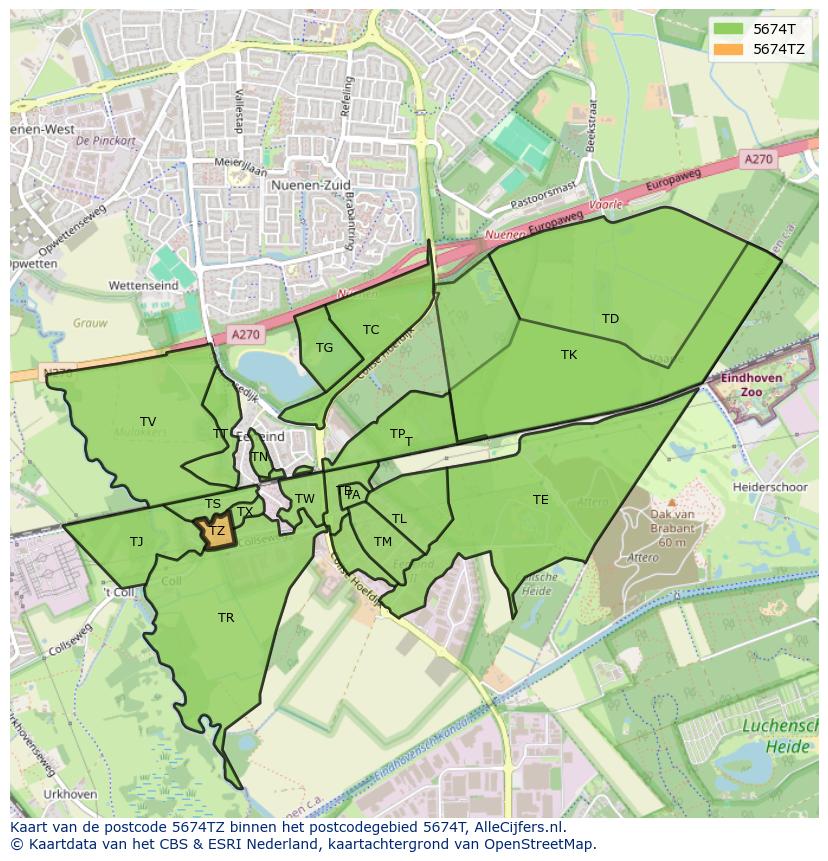 Afbeelding van het postcodegebied 5674 TZ op de kaart.