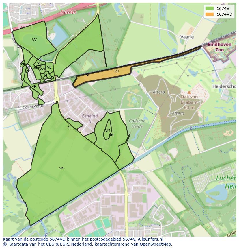 Afbeelding van het postcodegebied 5674 VD op de kaart.