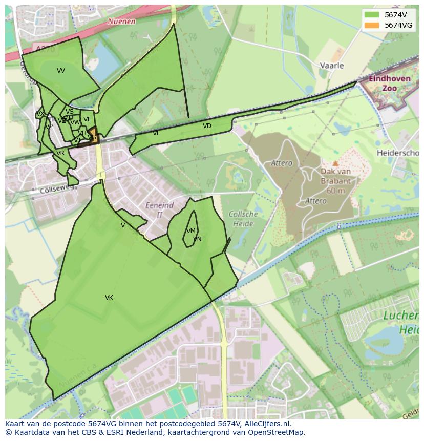 Afbeelding van het postcodegebied 5674 VG op de kaart.