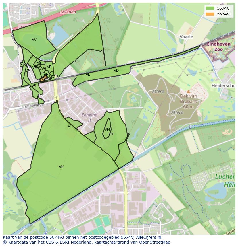 Afbeelding van het postcodegebied 5674 VJ op de kaart.