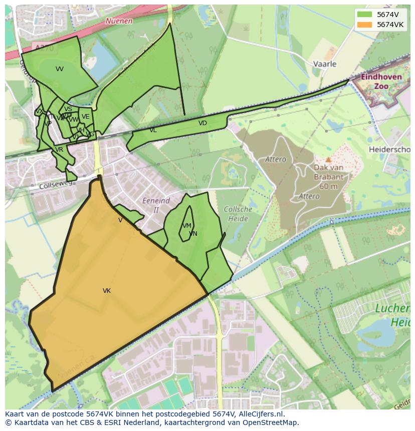 Afbeelding van het postcodegebied 5674 VK op de kaart.