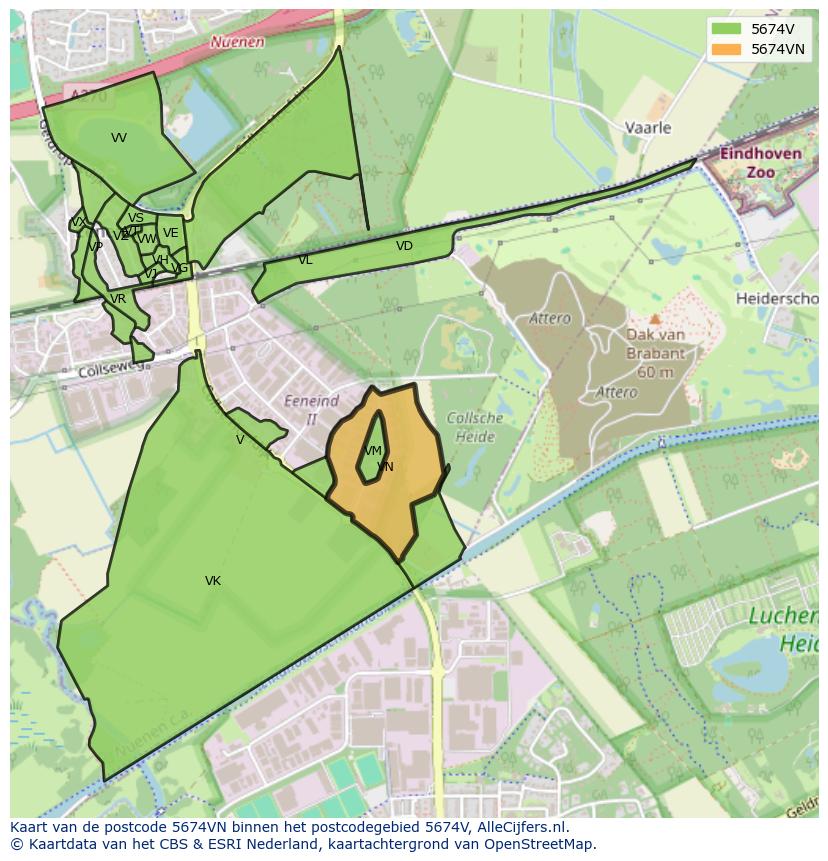 Afbeelding van het postcodegebied 5674 VN op de kaart.