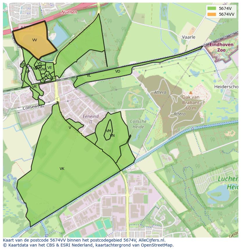 Afbeelding van het postcodegebied 5674 VV op de kaart.