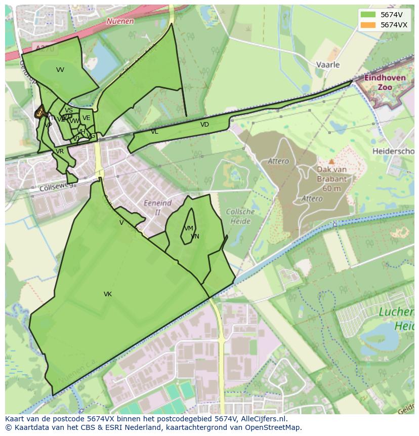 Afbeelding van het postcodegebied 5674 VX op de kaart.