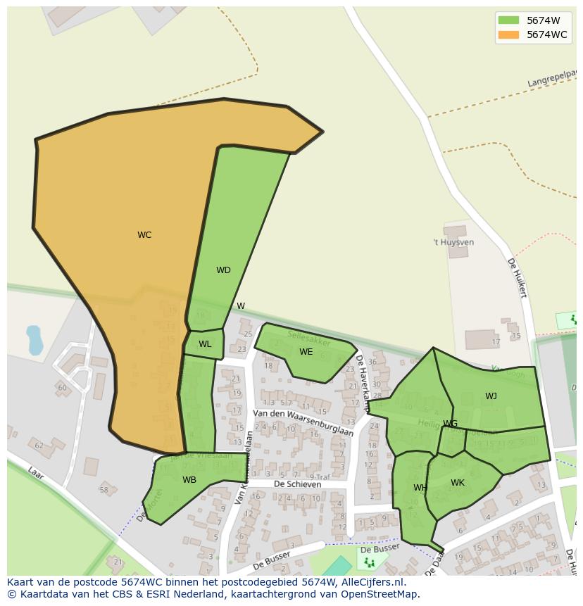 Afbeelding van het postcodegebied 5674 WC op de kaart.