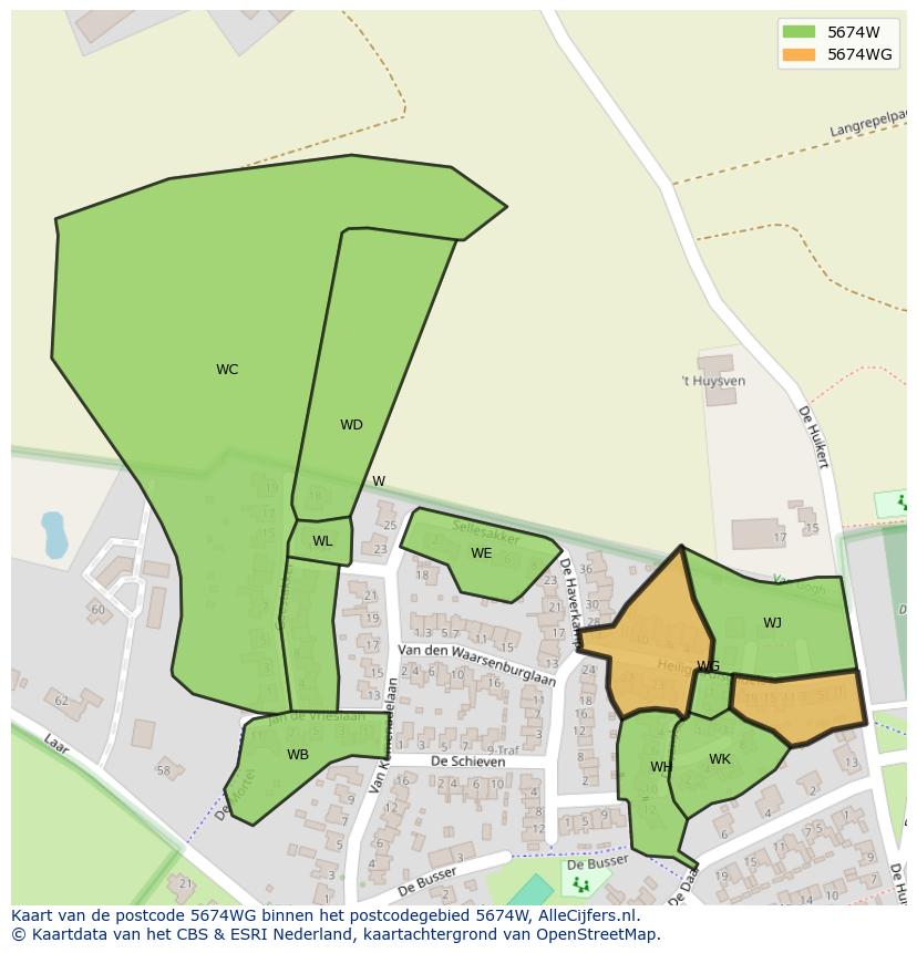 Afbeelding van het postcodegebied 5674 WG op de kaart.
